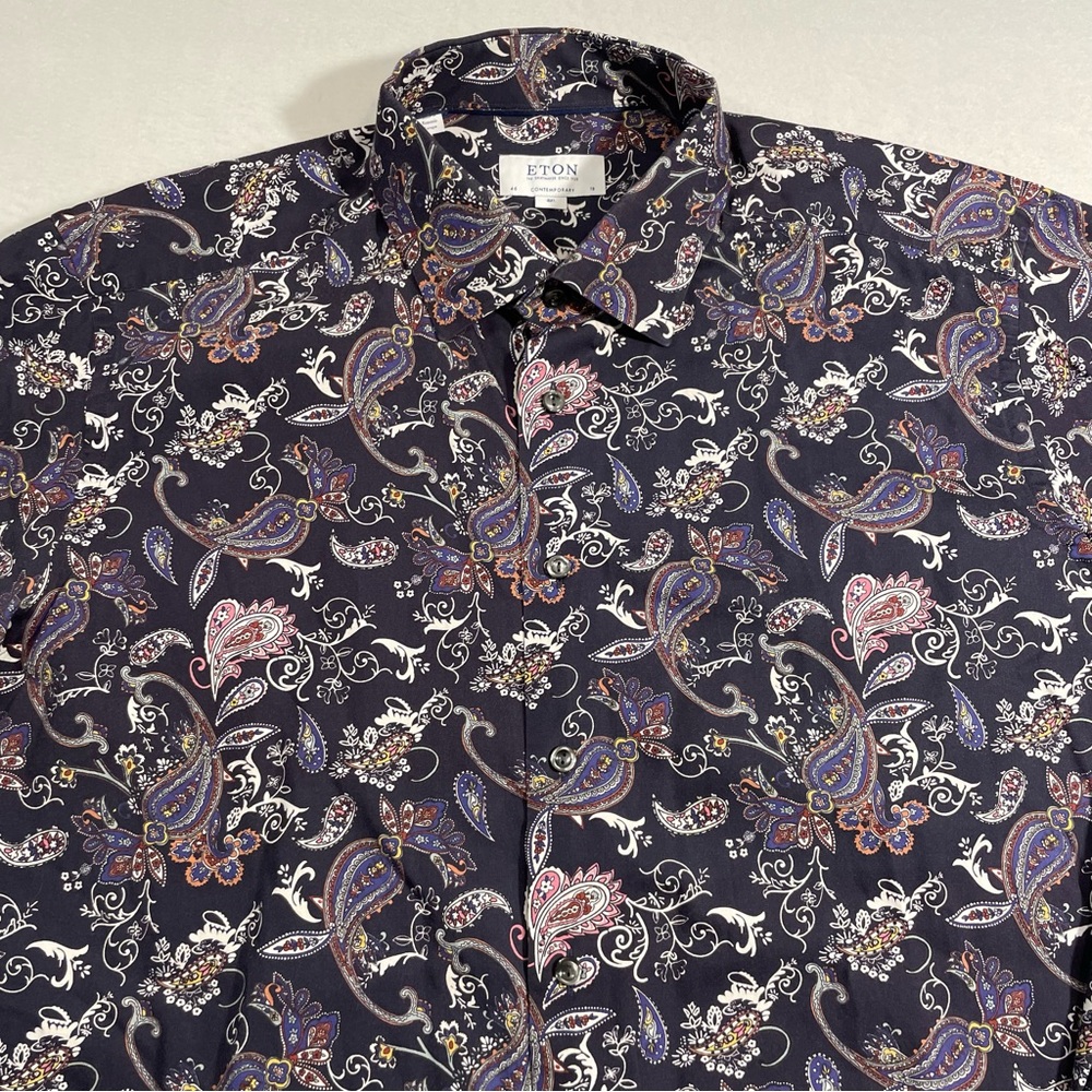 Eton Contemporary Mens Paisley Long Sleeve Button Up Size XXL